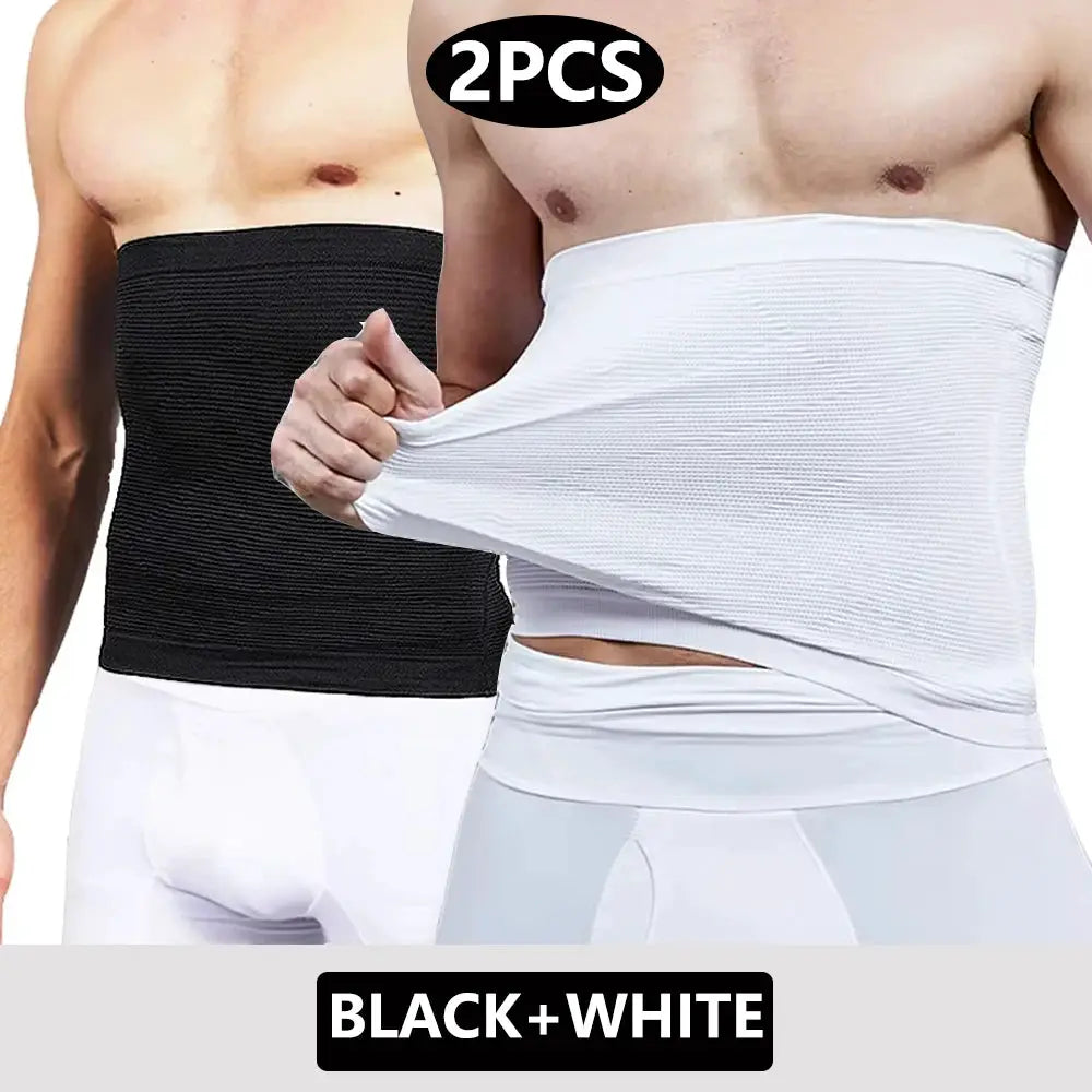 Men's waist cincher shapewear set, 2pcs in black and white for tummy control