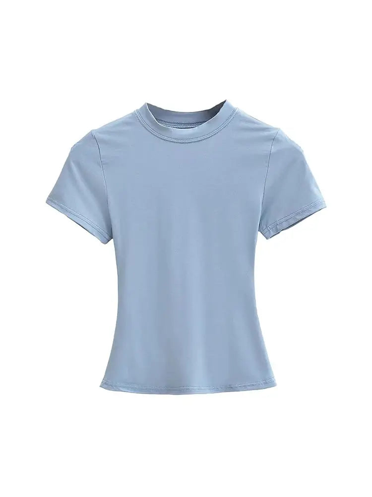 2025 High Quality Casual T Shirt For Women Slim Short Sleeves Solid Color Y2K Fashion Top