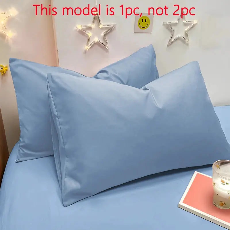 Matte solid light-blue pillowcase for bedroom bedding, 1 piece, soft fabric