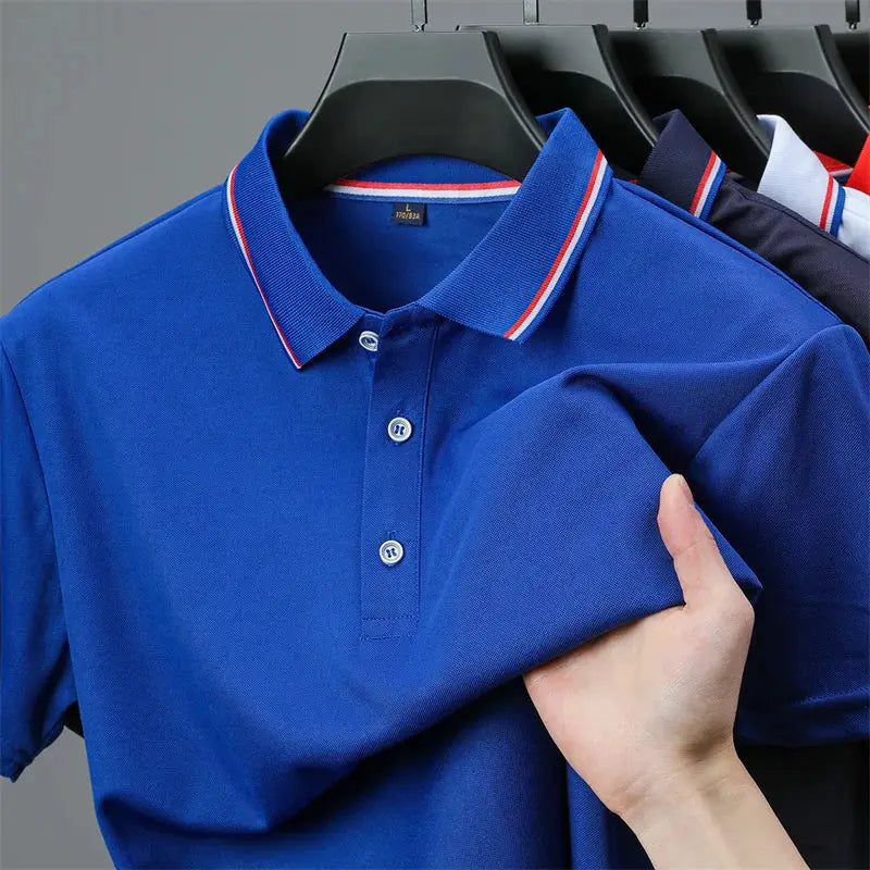 Men's blue polo shirt by Simples Market; short-sleeve solid-color polo, set of 5 colors.