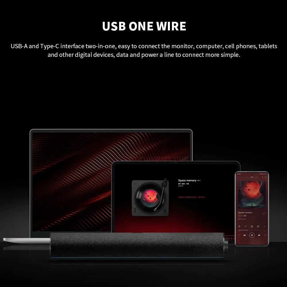 Black Redmi four-unit computer speaker bar with RGB ambient light and Bluetooth 5.0