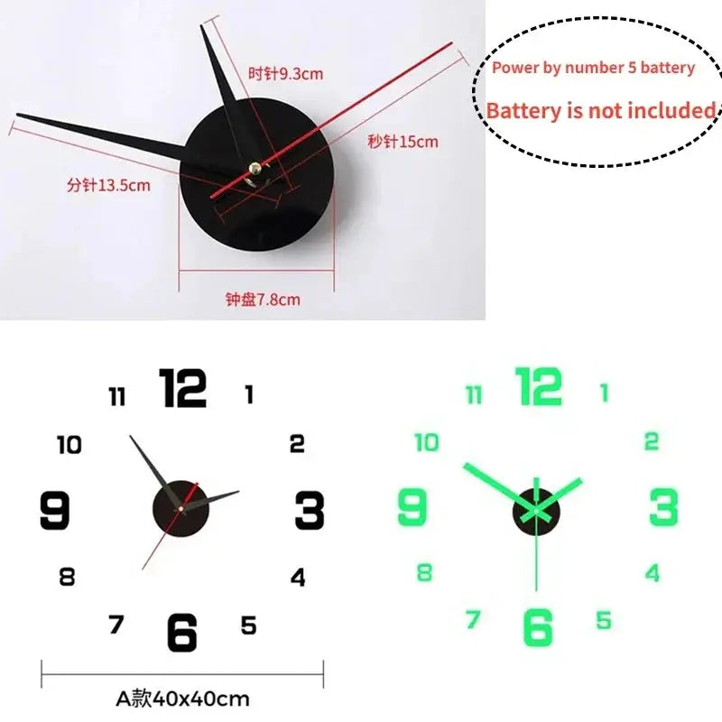 Simples Market Luminous Digital DIY Stereoscopic Wall Clock set of 2 wall clocks, black and green luminous designs