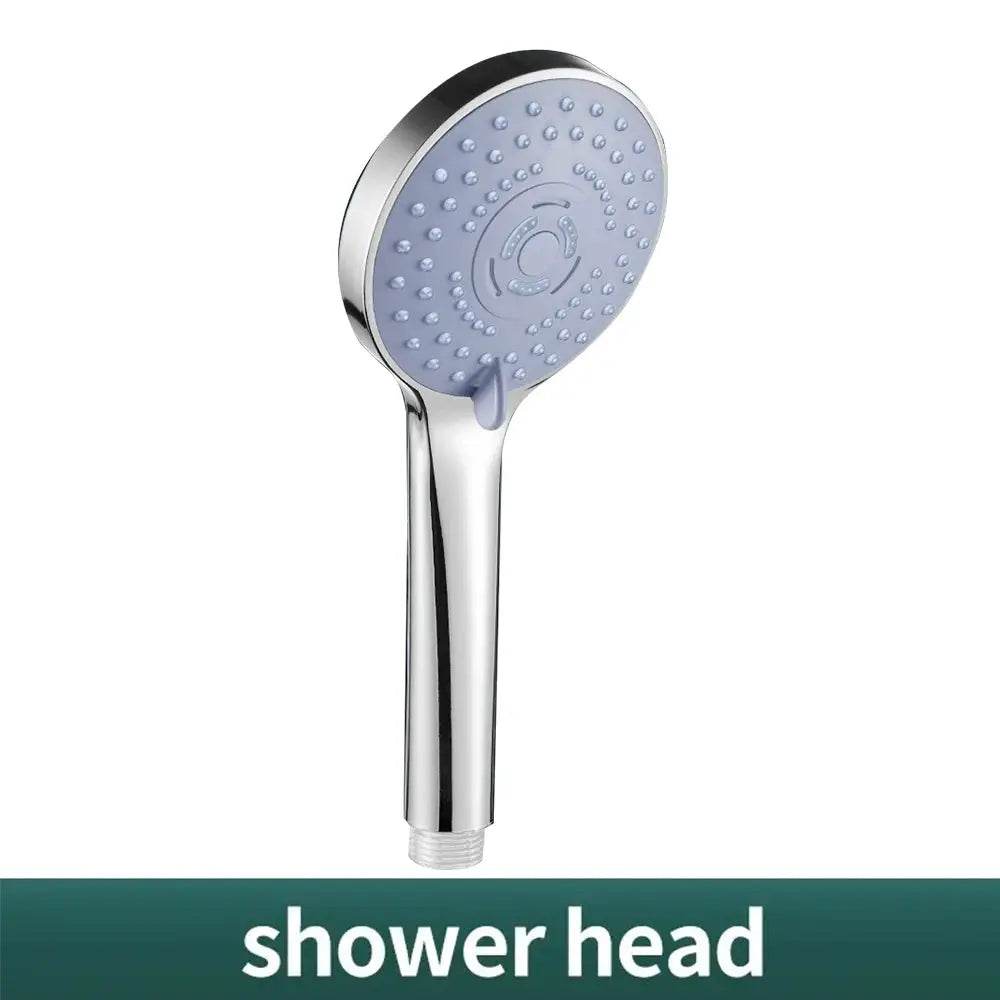 Bathroom handheld shower head with chrome finish and blue spray face