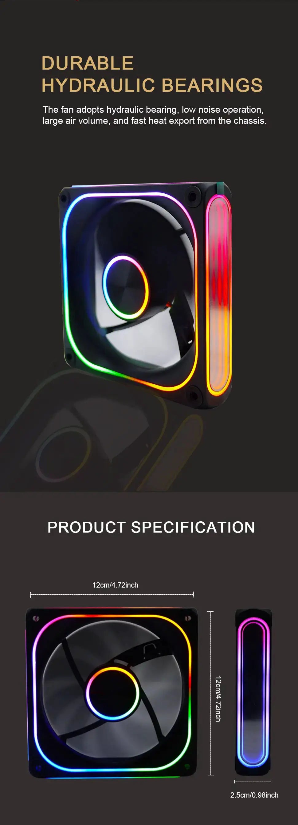 MANMU 120mm RGB PC case fan with rainbow LED ring by Simples Market