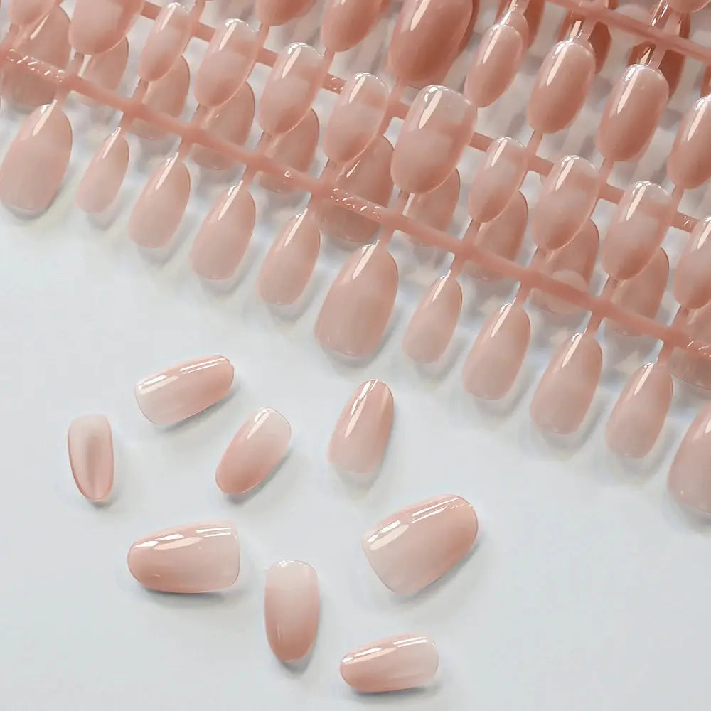 LuxeNail Gradient Nude Short Almond Press On Nails Full Cover Glossy Finish XS To M For Daily Wear