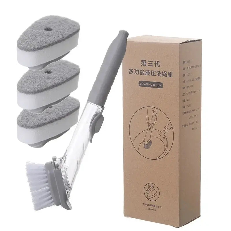 2 In 1 Kitchen Cleaning Brush With Long Handle And Removable Sponge Dispenser For Dishes Pots Pans And Stovetops