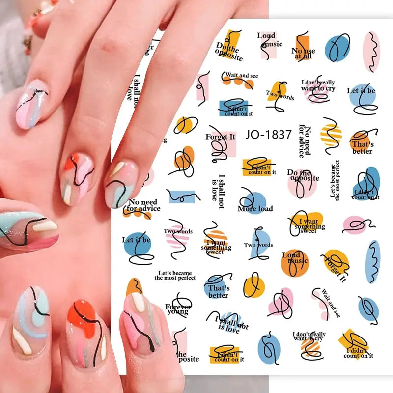 Simples Market 1PCS colorful bronzing striped nail art decals sheet with geometric lines and floral designs