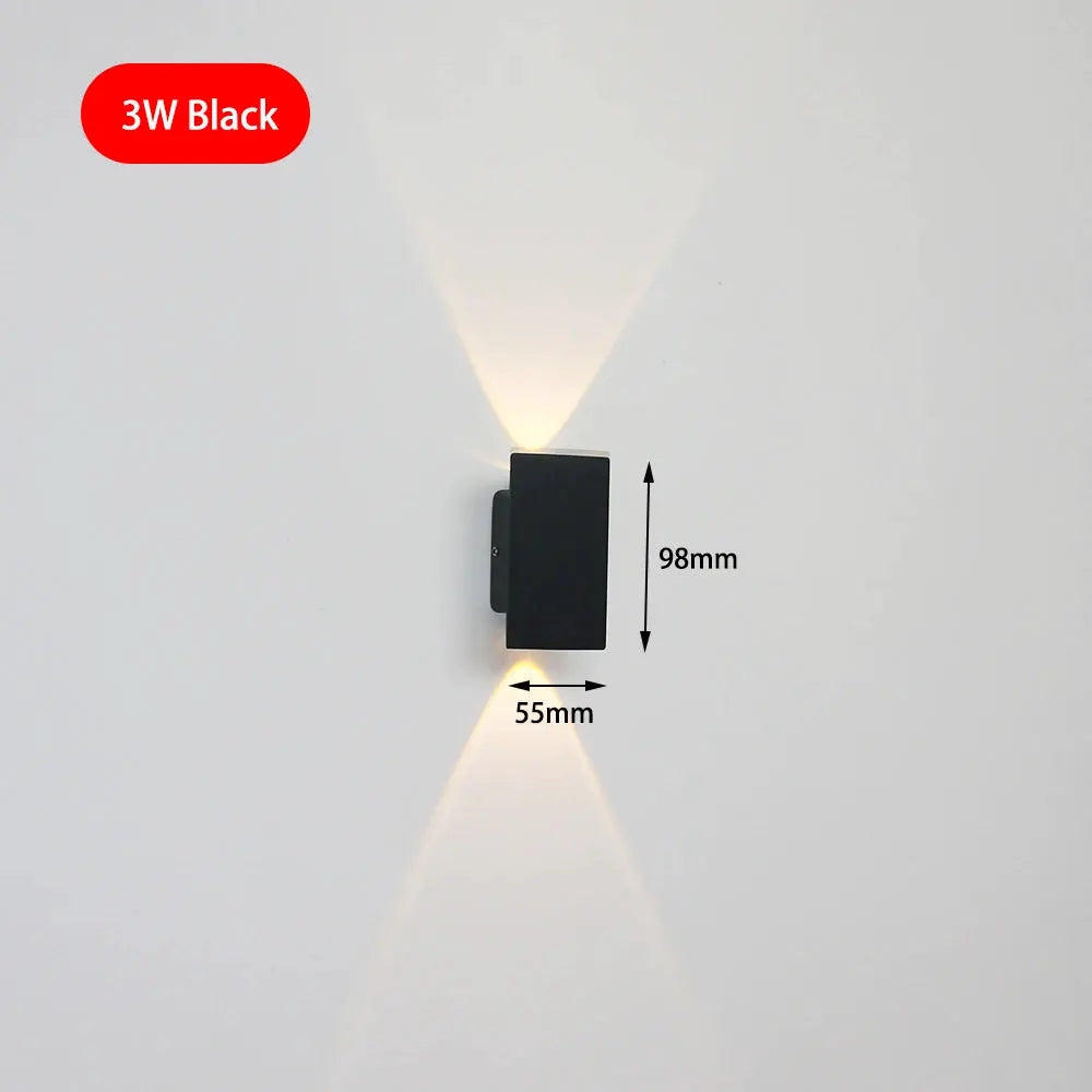 LED wall lamp black aluminum, 3W, modern indoor lighting for bedroom or living room
