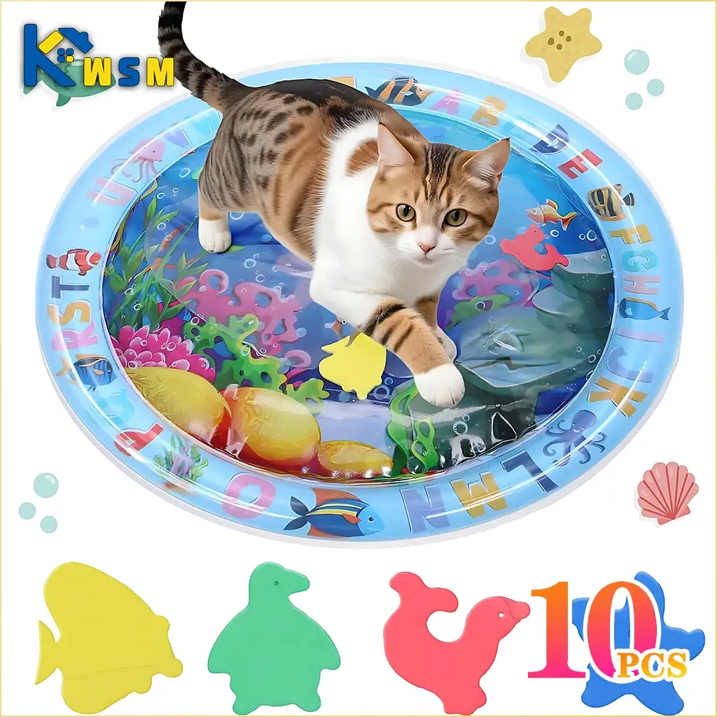 Water Sensory Play Mat Thickened Inflatable Pet Water Mat For Cats And Dogs With Ocean Theme And Fish Design