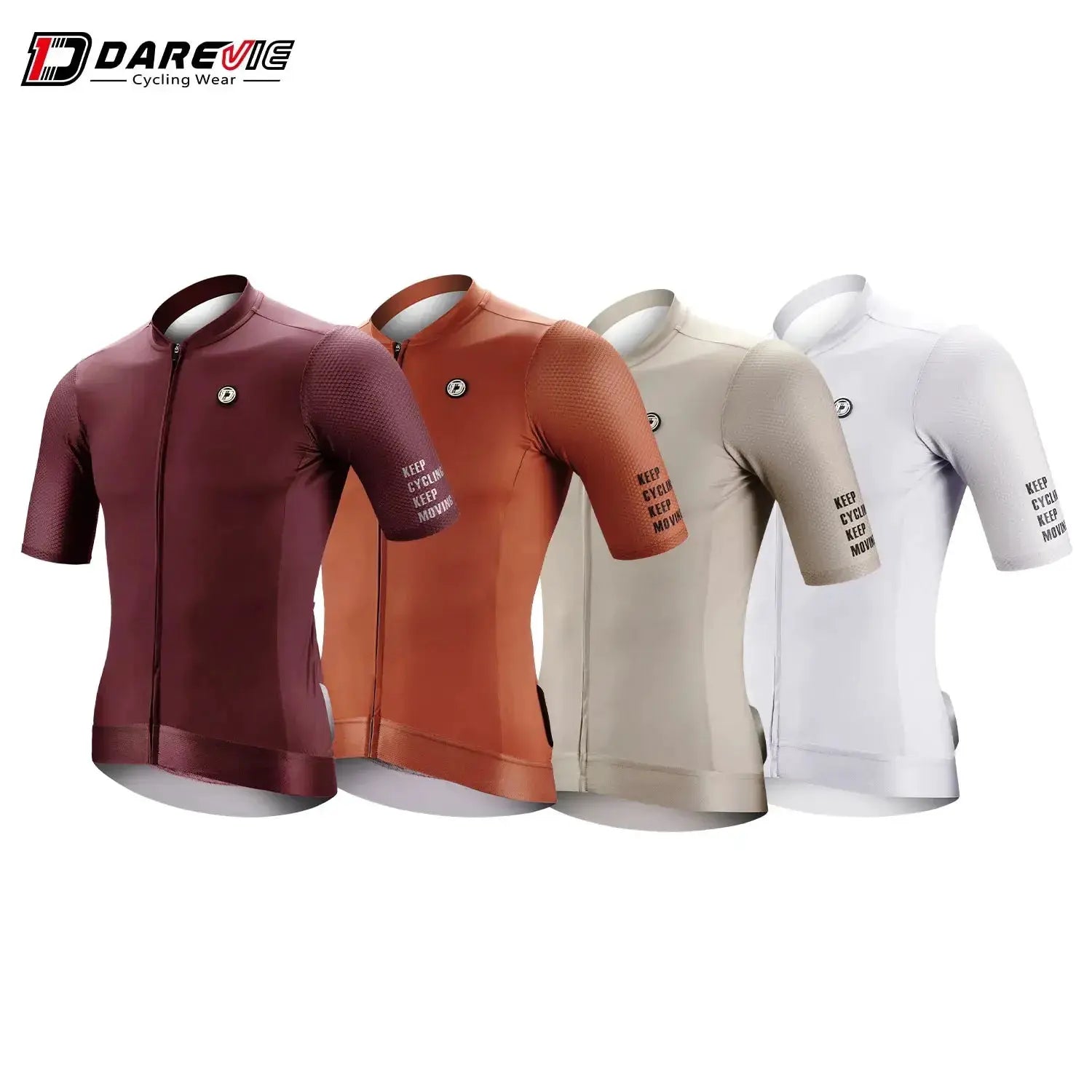 DAREVIE cycling jerseys set: five jerseys in five colors with full-zip, short-sleeve design.
