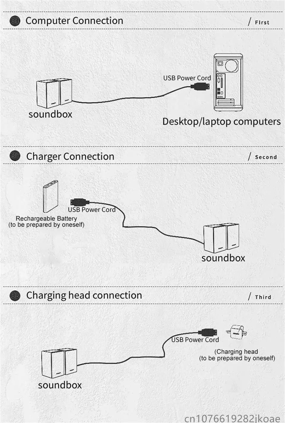 Philips SPA20 Bluetooth speaker setup diagram showing two soundboxes connected to a computer, with USB power and charger connections.