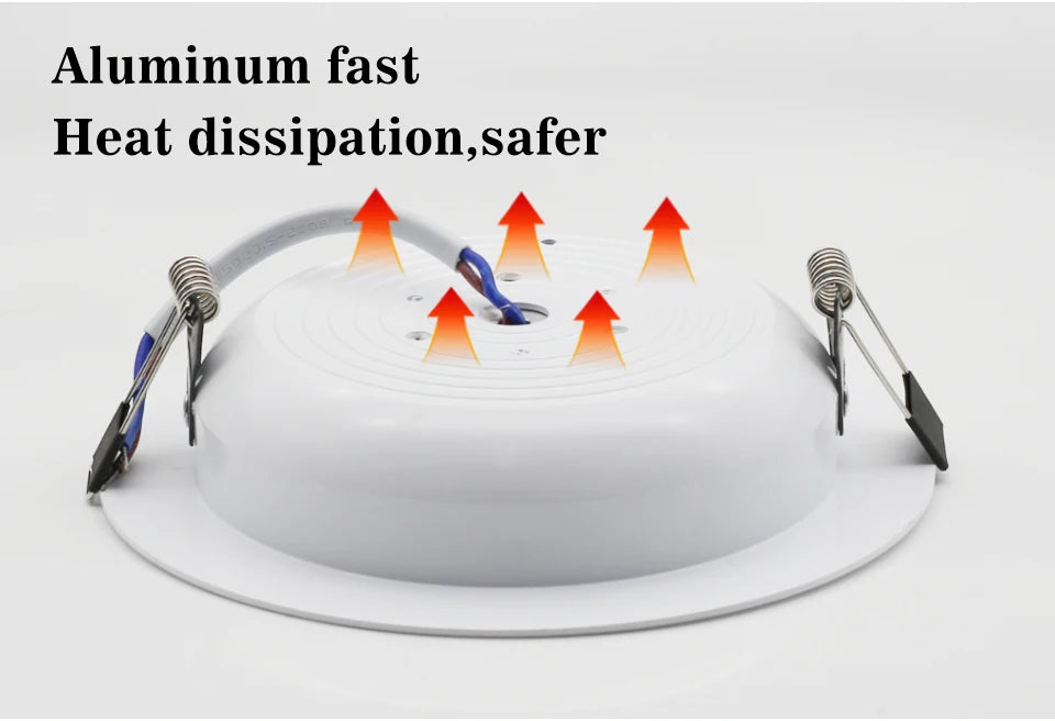 LED recessed round downlight, white finish with mounting springs, 220V ceiling lighting