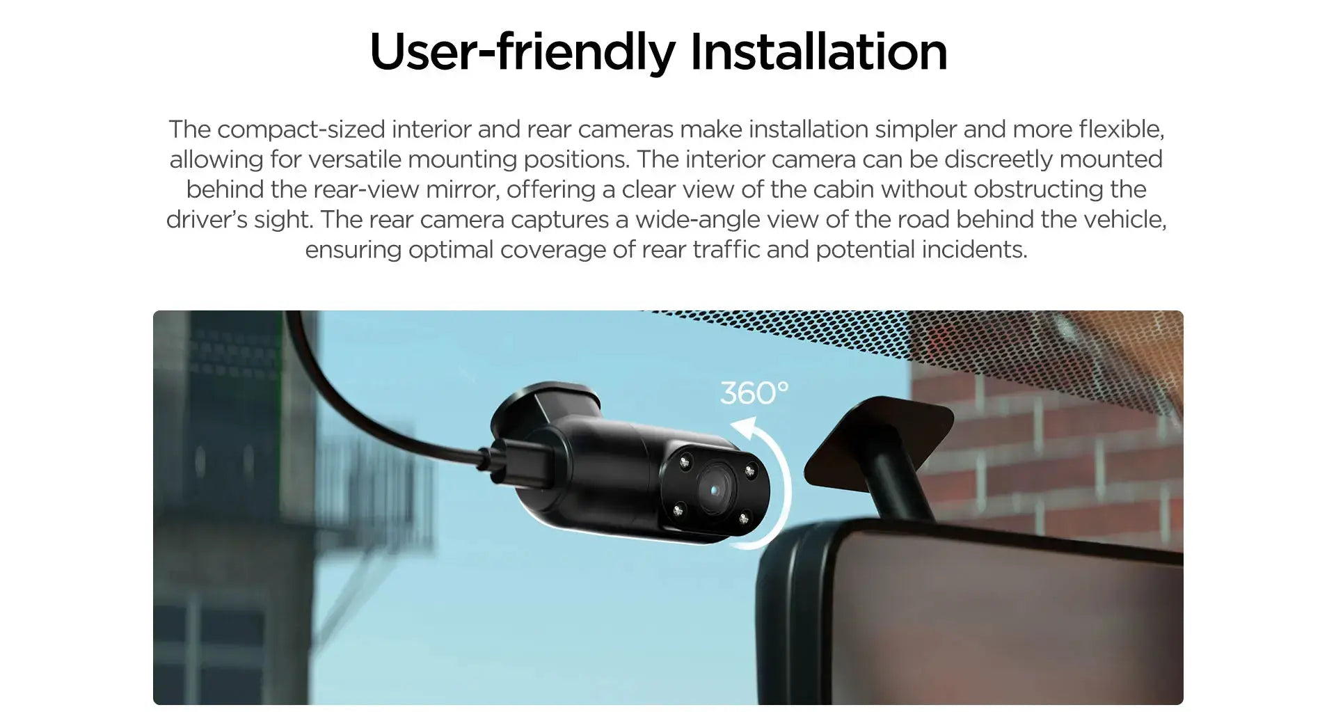 VIOFO A229 PLUS dash camera mounted on windshield with 2K HDR, 360° view indicator, and Sony STARVIS 2 sensor