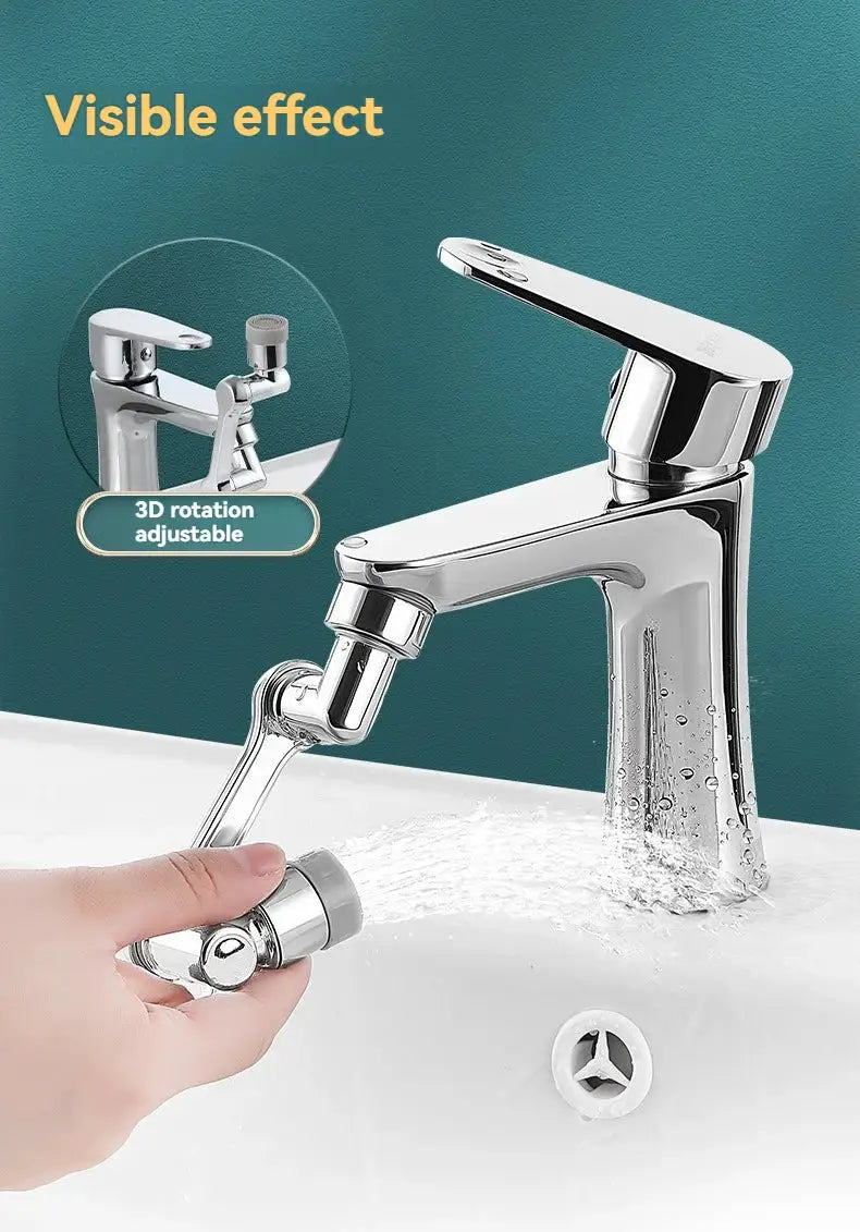 Chrome universal rotation-extender faucet aerator with plastic splash filter and adjustable bubbler nozzle.