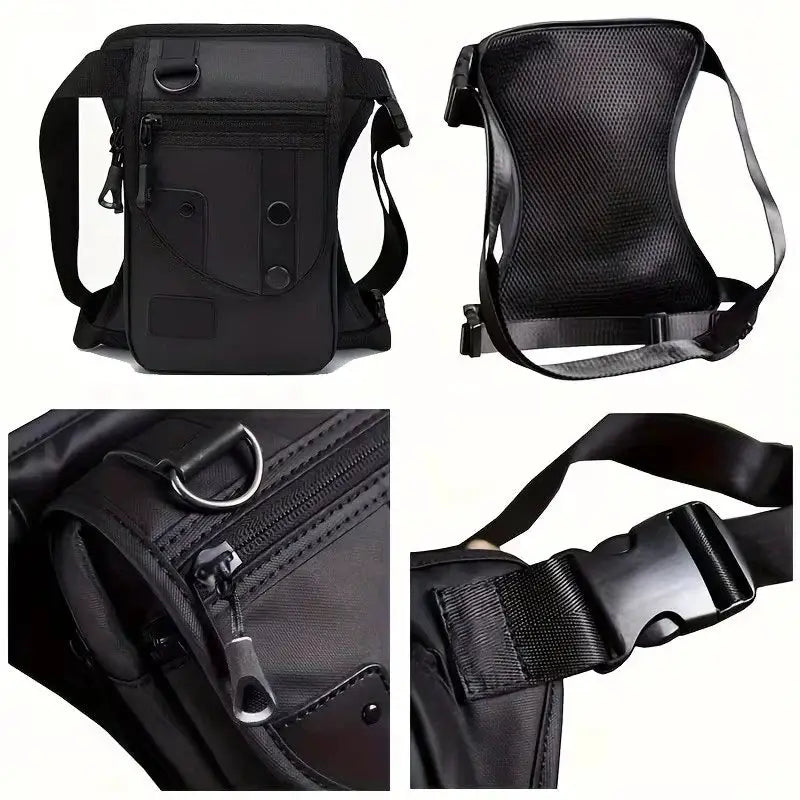 Simples Market climbing leg bag, black nylon waist pack with multiple zip pockets and adjustable strap