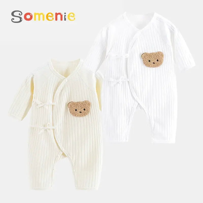 Somenie 100 Percent Cotton Infant Jumpsuit Long Sleeve Romper For Newborn Boys And Girls All Season Wear