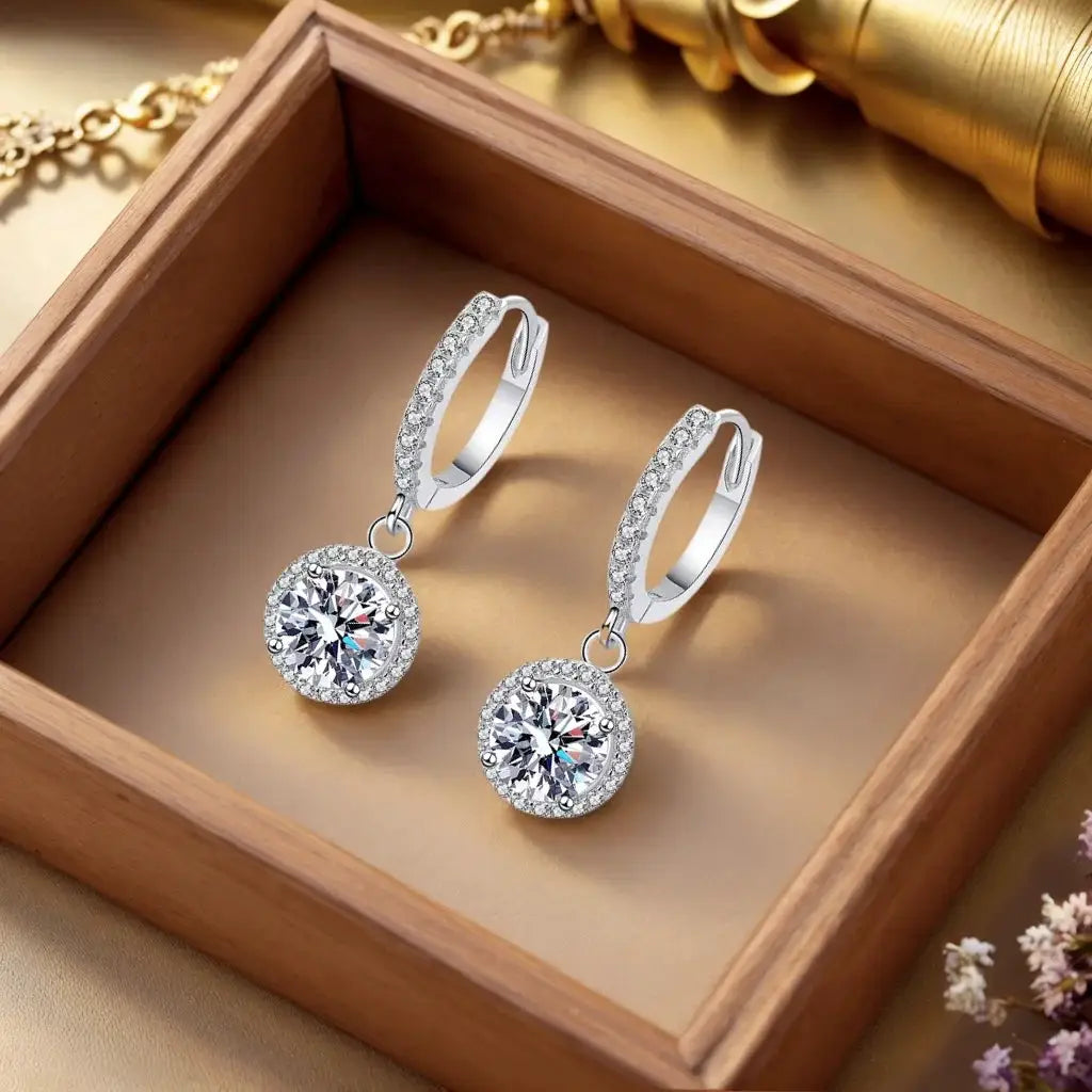 925 Sterling Silver Moissanite Round Hoop Earrings 1 Carat For Women Luxury Evening Style Hypoallergenic