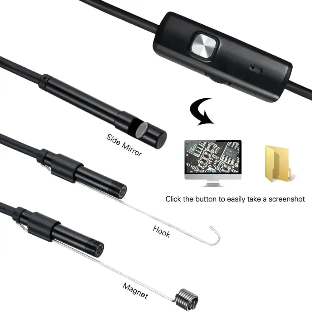 Dual Lens Endoscope Camera 7.0mm IP67 Waterproof Borescope With Adjustable LED Lighting For Android And PC USB Type C