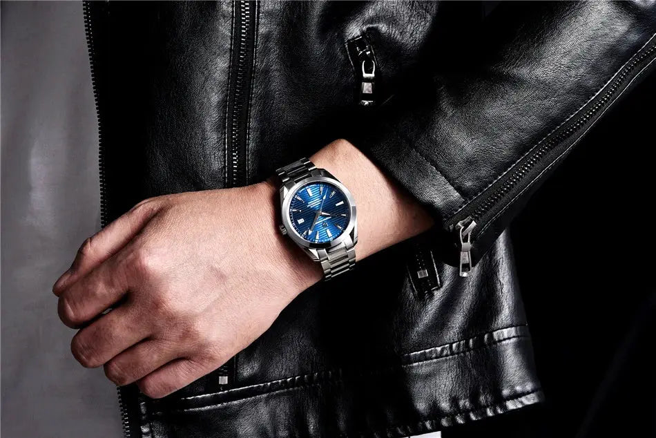 PAGANI DESIGN A150 40mm men's mechanical watch with blue dial on stainless steel bracelet