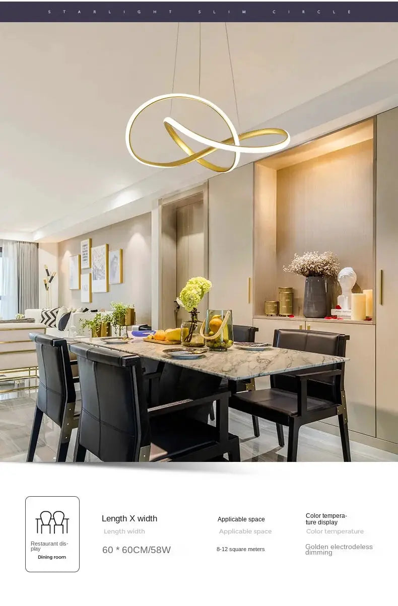 Dining room pendant lamp with gold and white Clover loop design by Simples Market