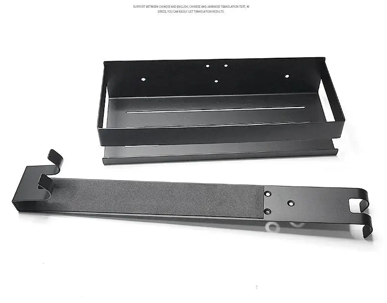Movable bathroom shelf by Simples Market; black steel no-drill shower organizer with wall-mount bracket