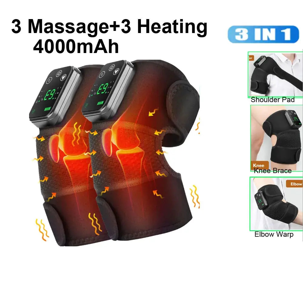 Simples Market electric knee massager in black with 3-in-1 massage and heating, dual knee pads
