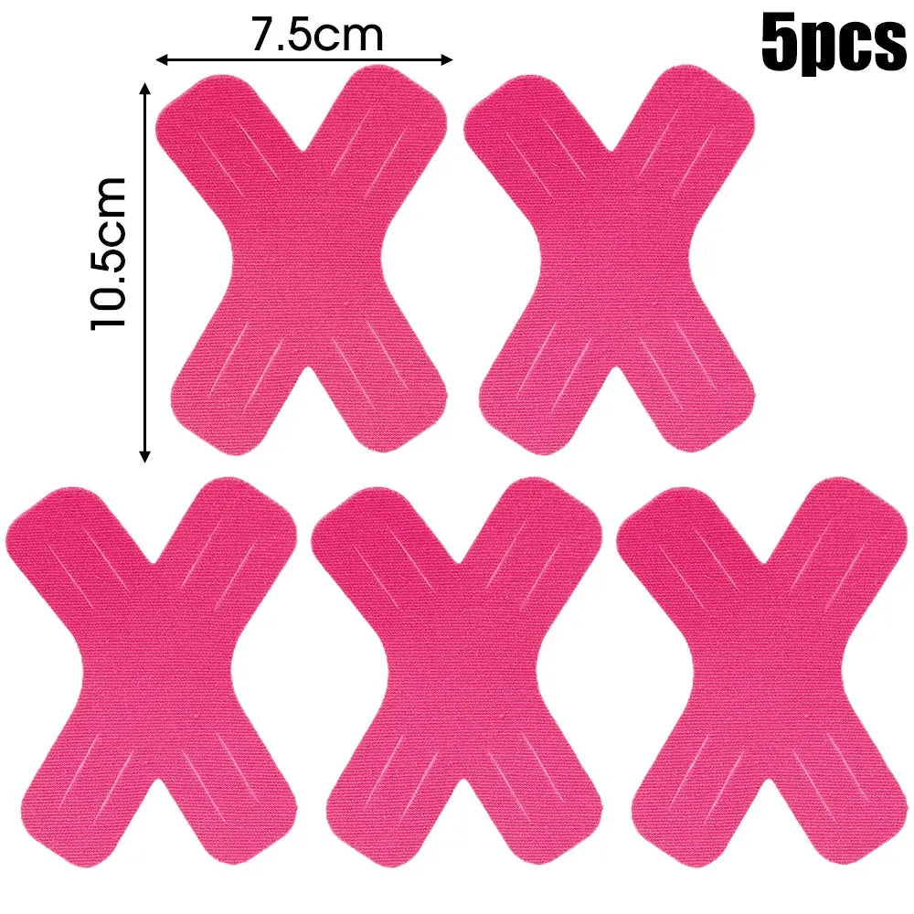 Simples Market pink X-shaped kinesiology tape patches, elastic athletic tape, 5 pcs