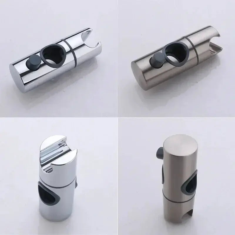 Universal ABS chrome shower head holder, adjustable 18–25 mm rail mount bracket.
