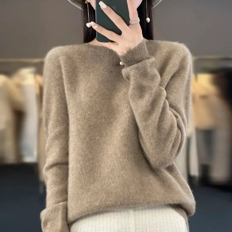 Aurora Merino O Neck Sweater For Women 100 Percent Extrafine Australian Merino Wool Lightweight Warmth
