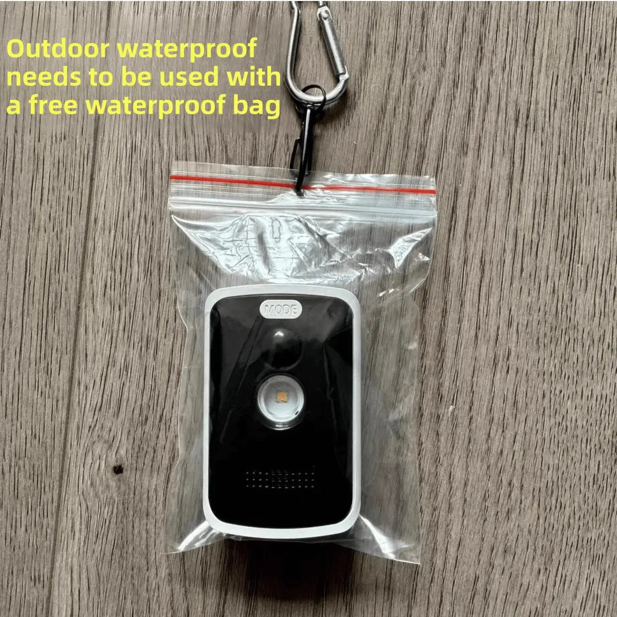 Wireless PIR infrared thermal alarm sensor; black front with white bezel for outdoor camping use