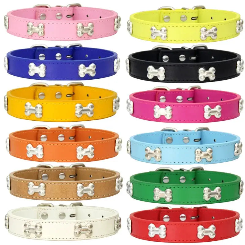 Bone Leather Durable Pet Collar For Dogs And Cats Puppies Pugs Chihuahuas Small And Large