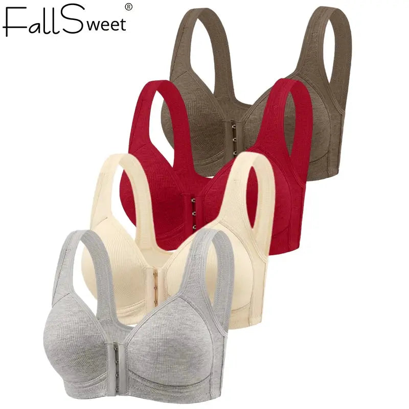 FallsSweet seamless front-closure bra set; wire-free full-coverage bralettes in 5-color 5-pack by Simples Market