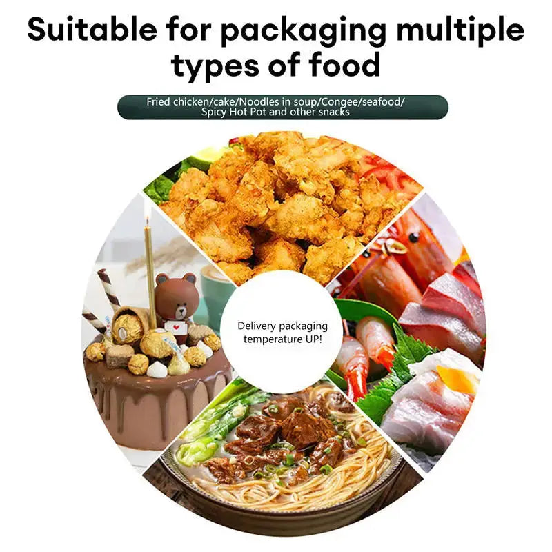 Simples Market portable large insulated food delivery bag for takeaway, collage shows six food types