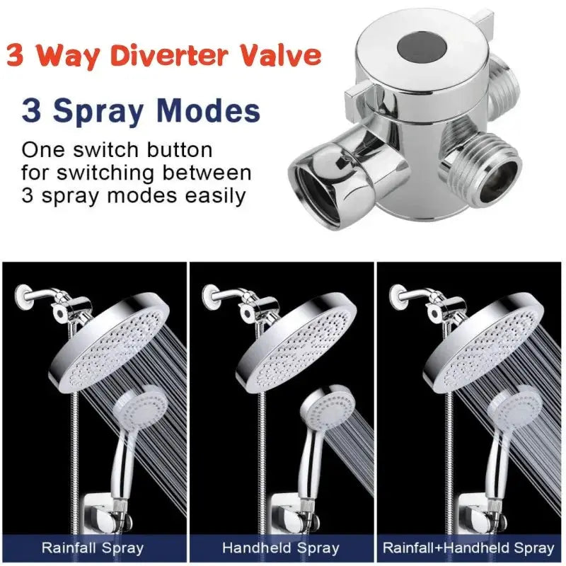 3-Way Diverter Valve by Simples Market Chrome shower splitter; rainfall, handheld, or combined spray modes