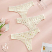 3-pack women's cotton thong panties with lace trim and tiny floral prints