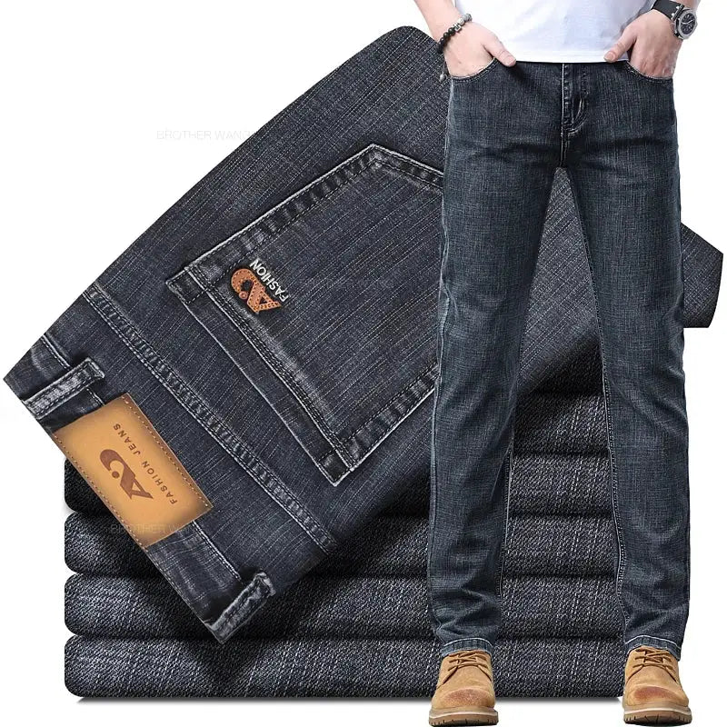 Spring Men's Light Blue Slim Jeans by Simples Market, casual stretch denim pants