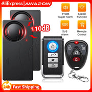 Awapow black wireless vibration alarm kit with 110dB siren, remote control and key fob