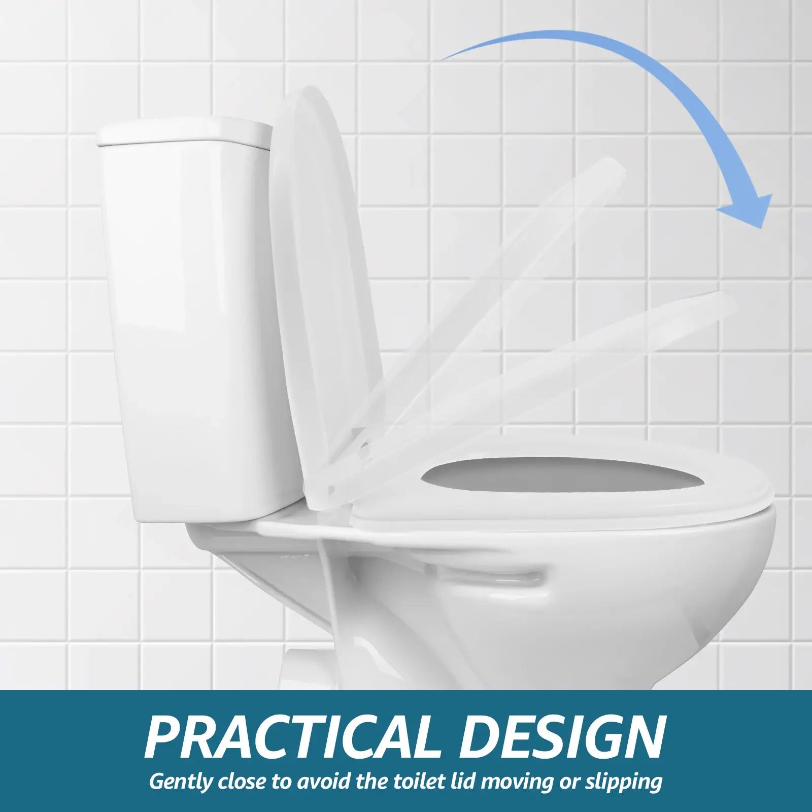 UV-shaped toilet seat with slow-close lid; white, durable bathroom accessory