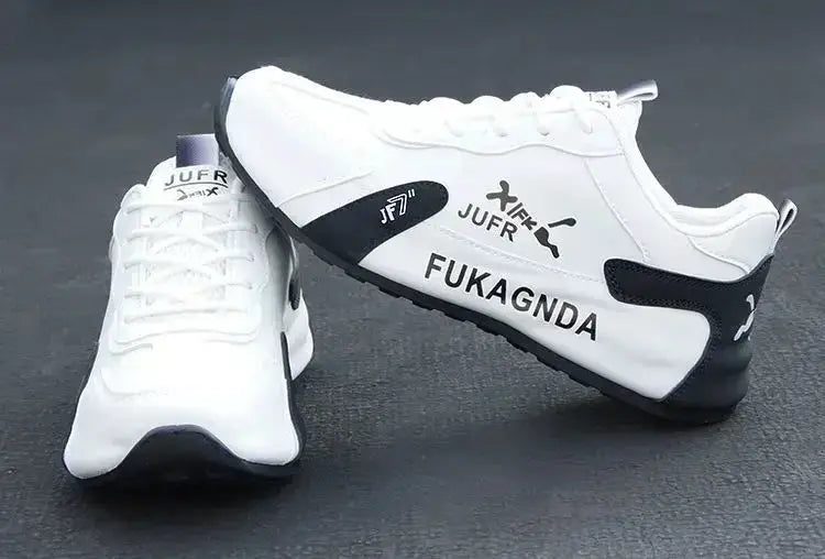 Men's white PU leather waterproof sneakers with black accents, Simples Market