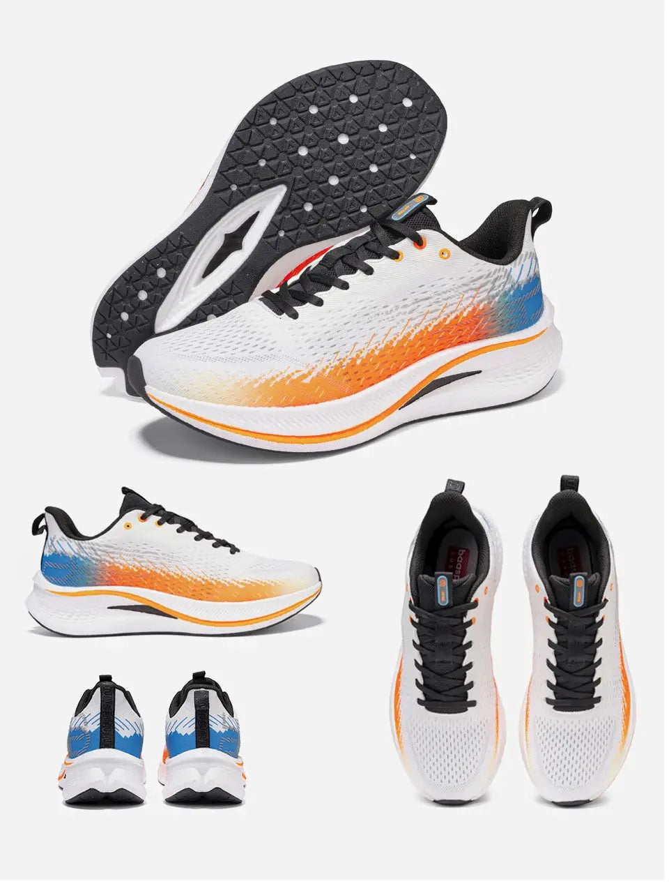 Baasploa Men jogging shoes by Simples Market, white mesh upper with orange-blue gradient and black laces