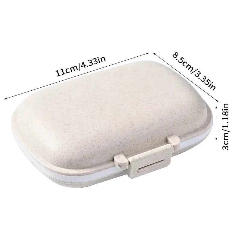 EcoWheat 8 Grids Travel Pill Box Wheat Straw Organizer With Seal Ring For Tablets And Medicines