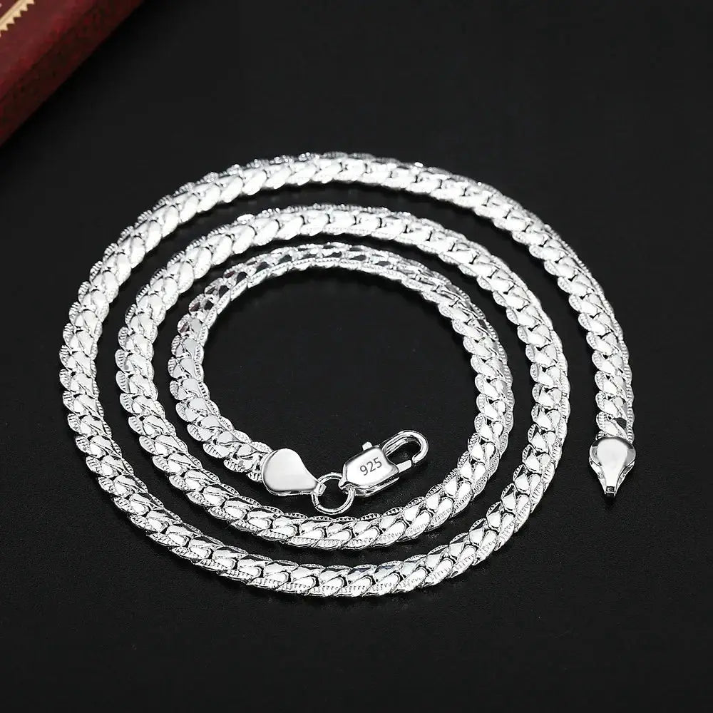 Fine Top Brand Silver 6mm Chain Necklace Unisex 16 To 24 Inch Jewelry Gift For Women Men Everyday Wear