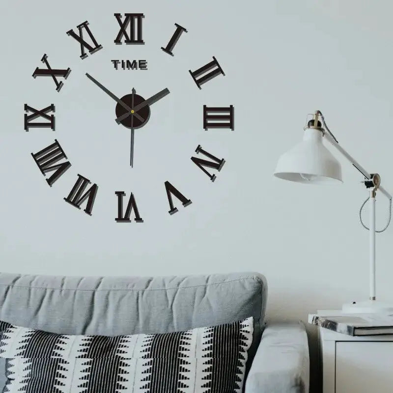 Wall clock Simples Market 3D acrylic mirror with large Roman numerals, round design, self-adhesive