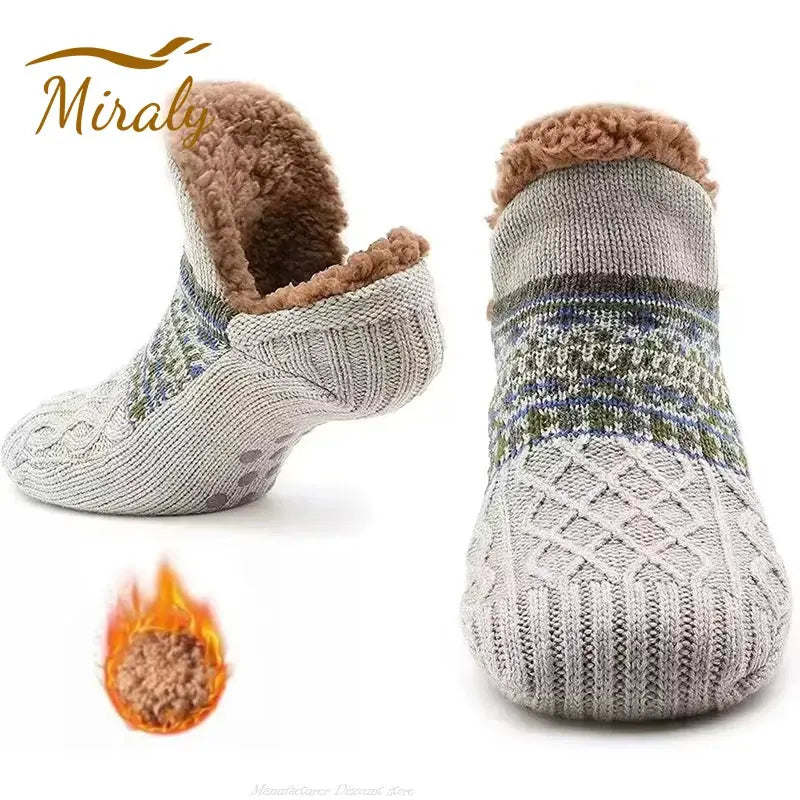 CozyCloud Super Warm Winter Non Slip Floor Socks For Women And Men Velvet Coral Fleece With Silicone Grips