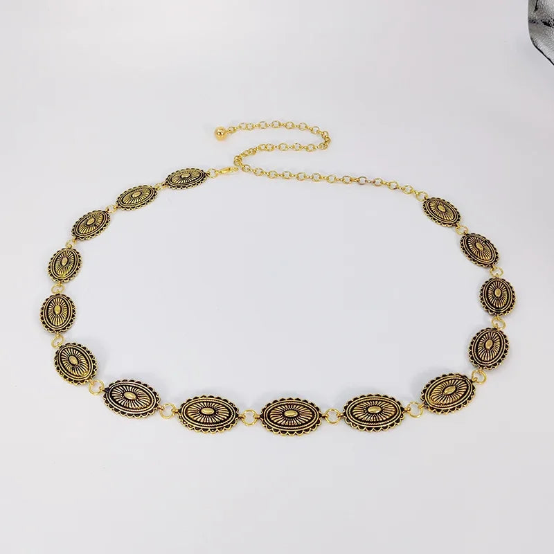 BohoLux Ethnic Waist Chain Belt For Women Bohemian Metal Belt Dress Accessory Retro Look