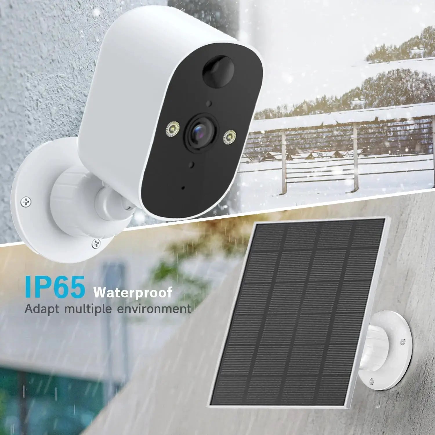 XVIM solar security camera, white outdoor wireless IP65 waterproof with solar panel