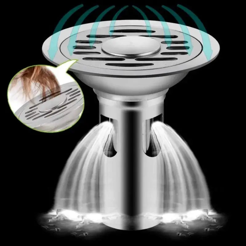 Stainless steel floor drain with hair catcher and anti-odor design by Simples Market.