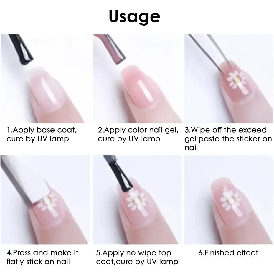 Simples Market 2/3pcs golden pink hibiscus flower nail stickers with 3D bronze border for DIY manicure