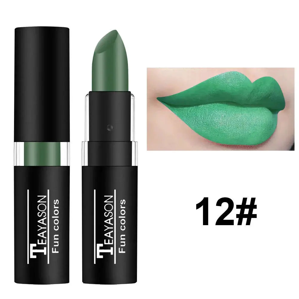 12 Color Matte Lipstick Set Waterproof Long Lasting Lip Color Red Black Blue Purple Green