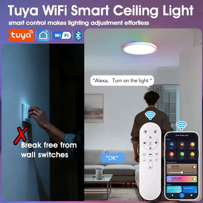 Simples Market TUYA Smart Ceiling Light, ultra-thin 0.98in RGB dimming with app, remote and voice control